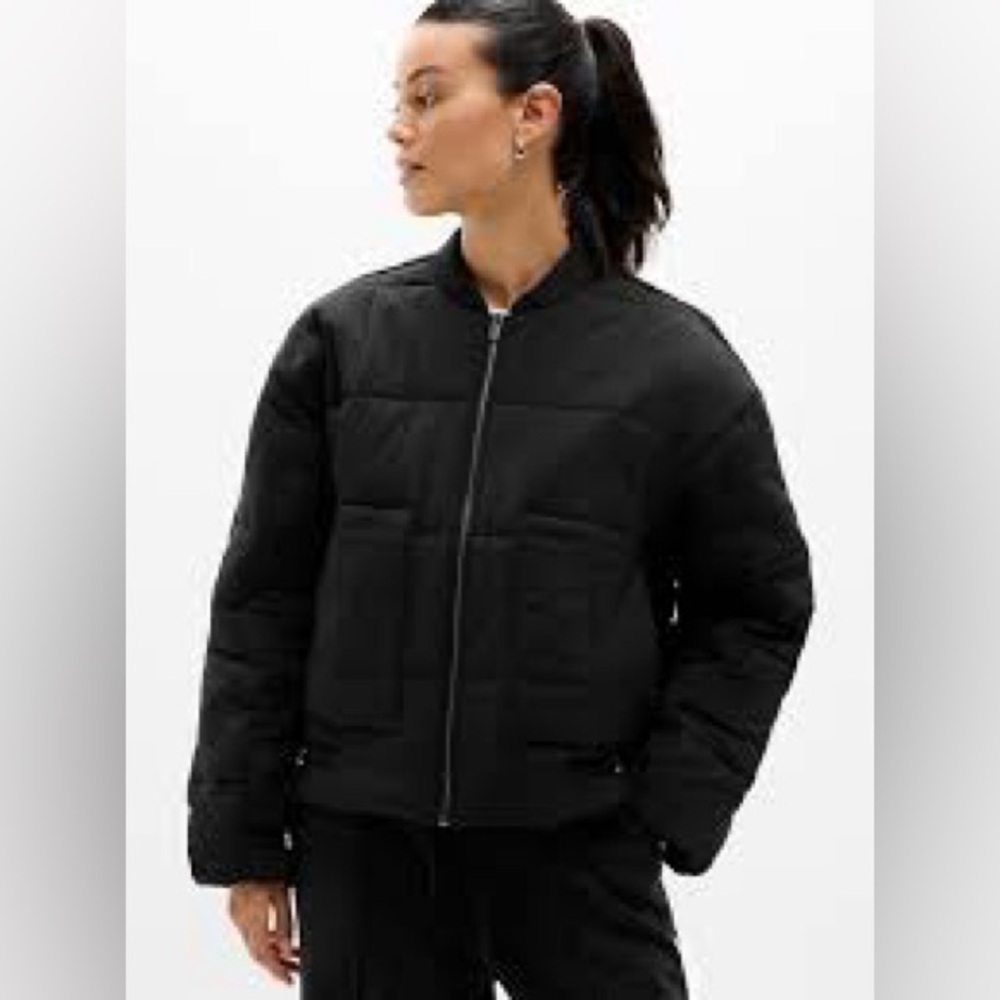 NWT Athleta Evergreen Puffer Bomber Jacket Winter Coat Women’s Large Black